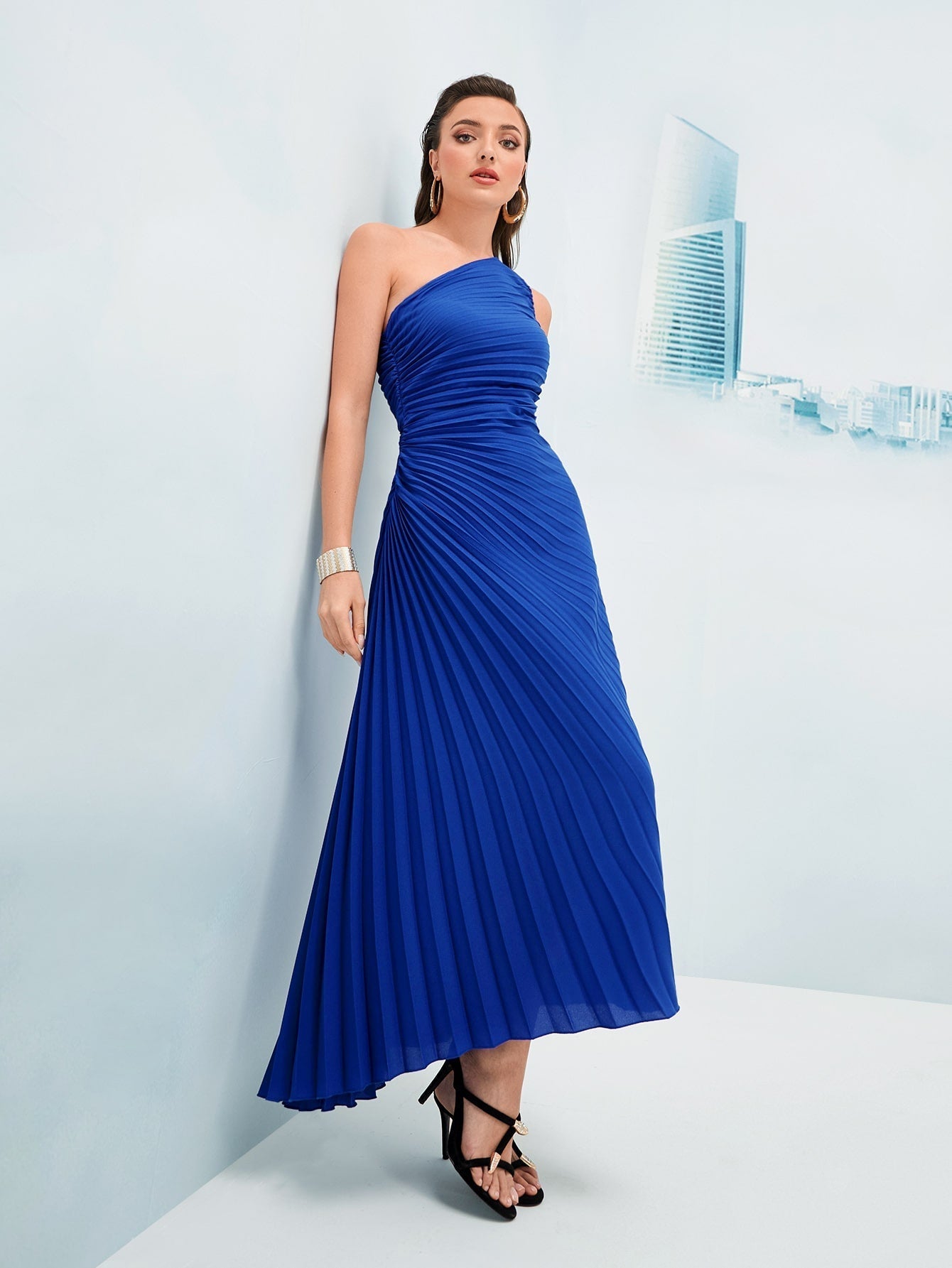 Buy SHEIN Modely Ruched Pleated One Shoulder Dress in Pakistan