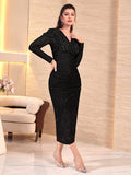 Buy SHEIN Modely Sequin Gigot Sleeve Split Back Ruched Bodycon Dress in Pakistan
