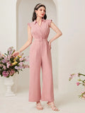 Buy SHEIN Modely Solid Belted Wide Leg Jumpsuit in Pakistan
