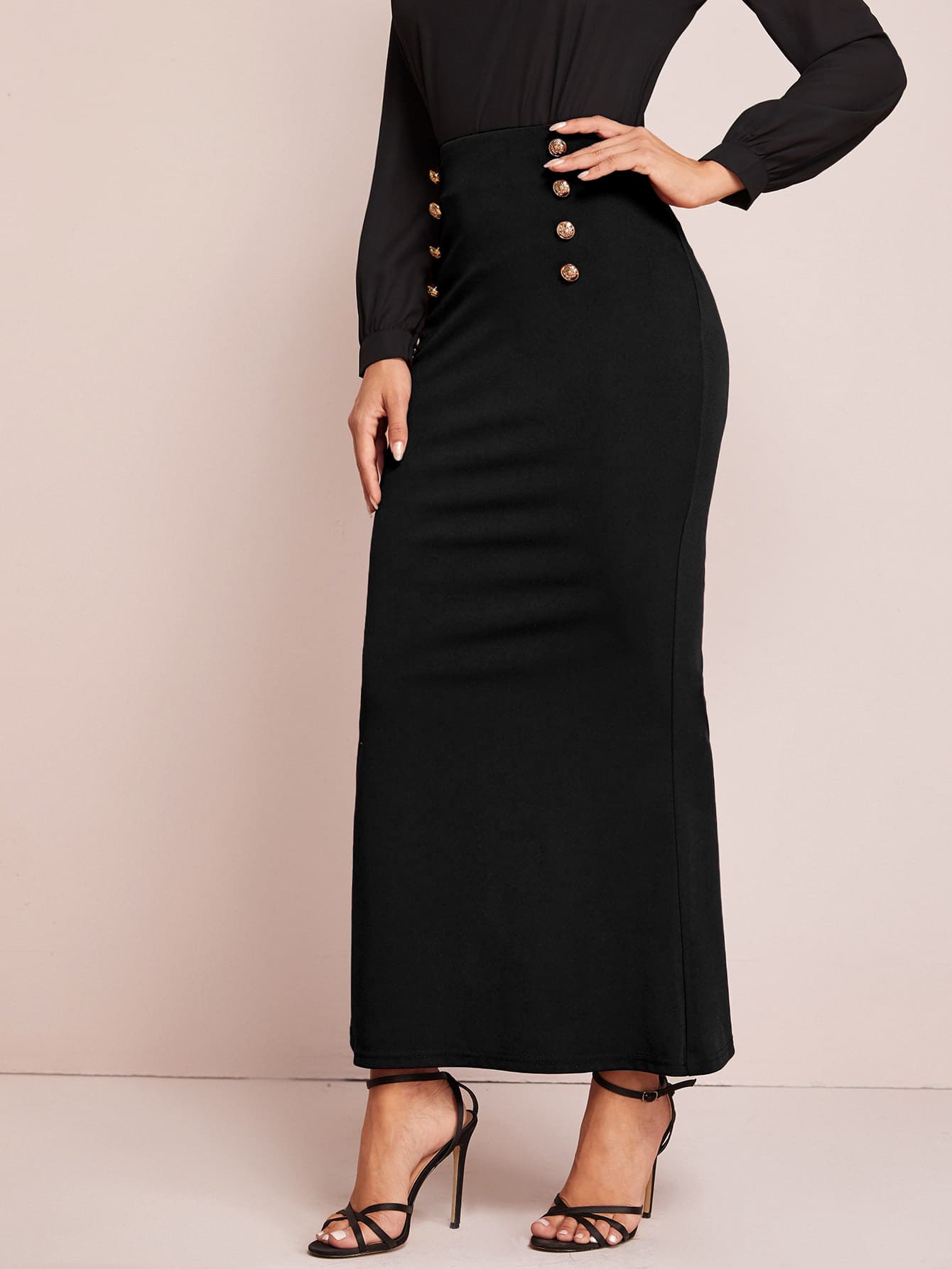 Buy SHEIN Modely Solid Buttoned Front Mermaid Skirt in Pakistan