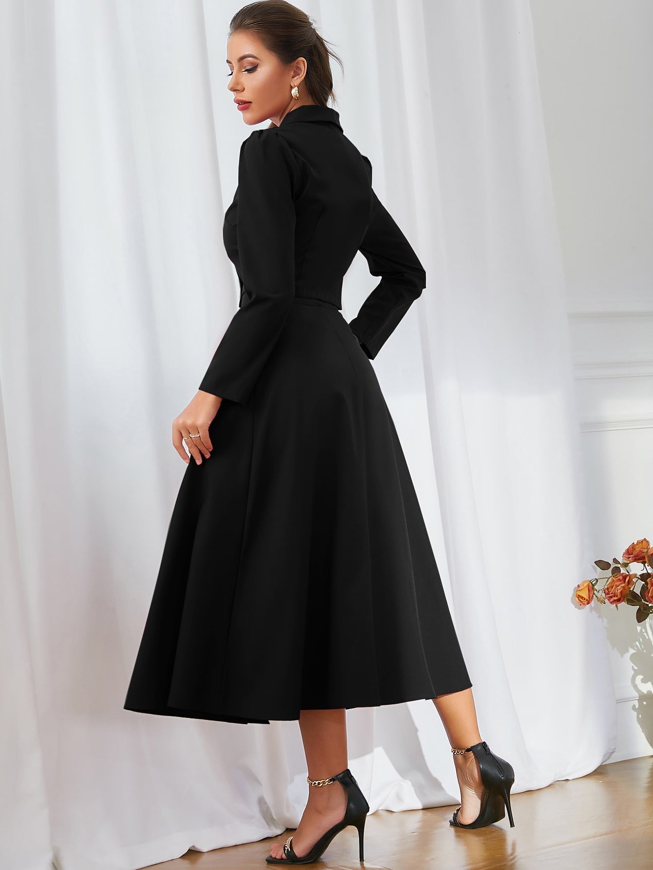 Buy SHEIN Modely Solid Double Breasted Shawl Collar Blazer & Skirt in Pakistan