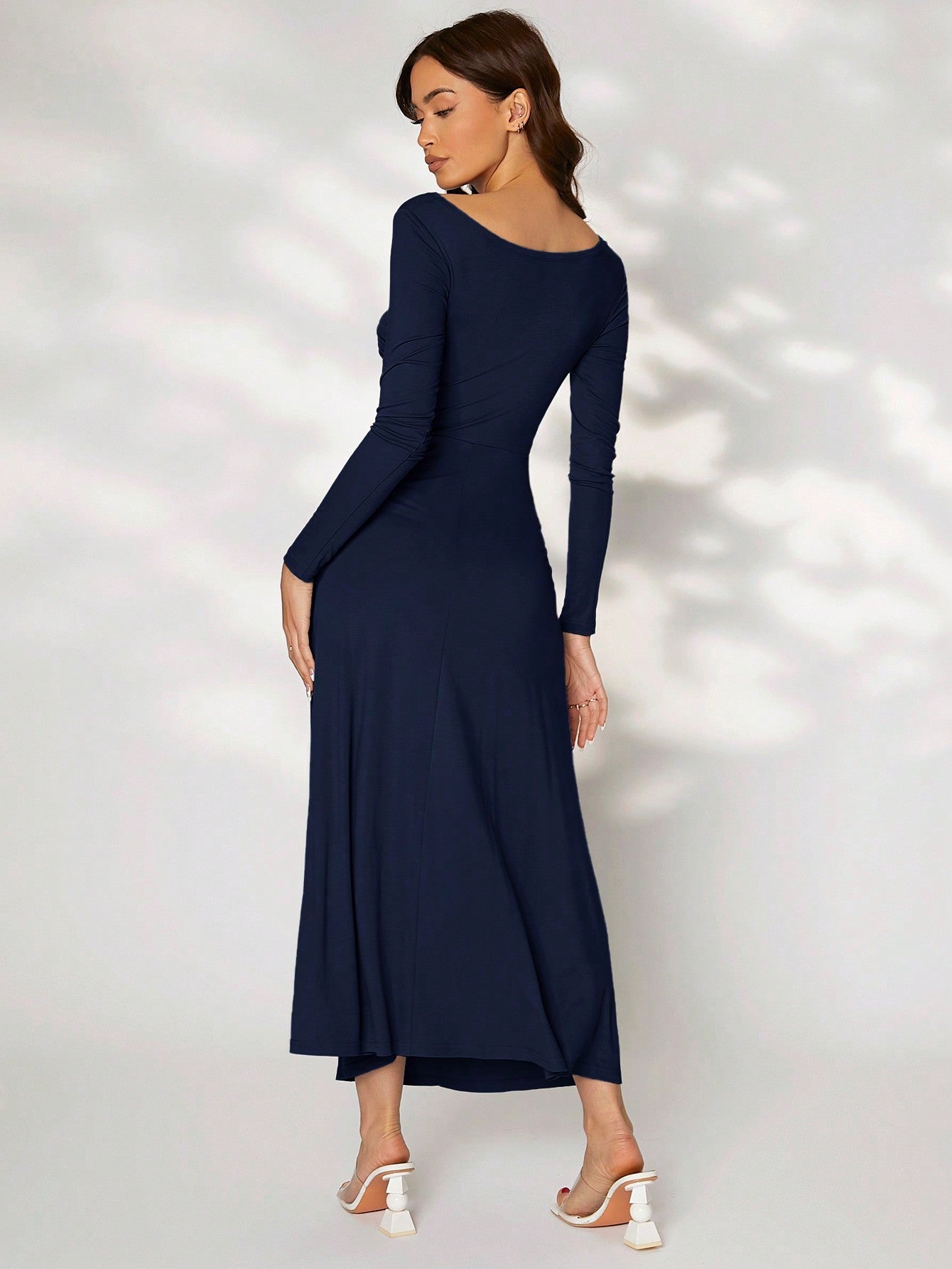 Buy SHEIN Modely Solid Ruched Side Dress in Pakistan