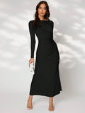 Buy SHEIN Modely Solid Ruched Side Dress in Pakistan