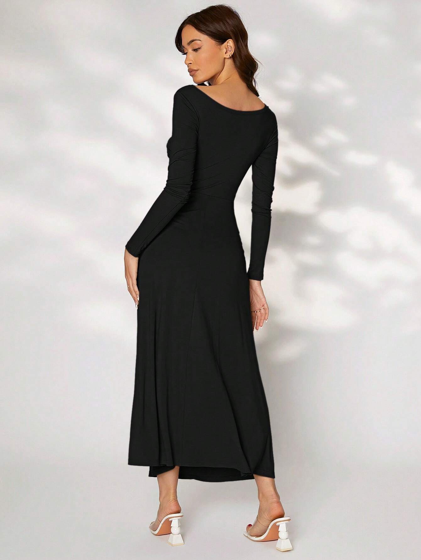 Buy SHEIN Modely Solid Ruched Side Dress in Pakistan