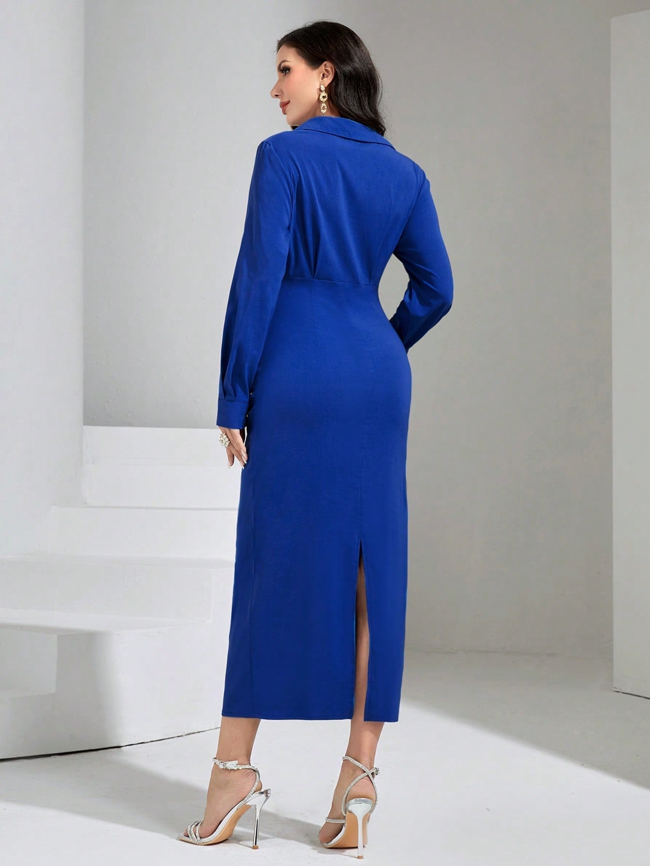 Buy SHEIN Modely Solid Ruched Split Back Dress in Pakistan