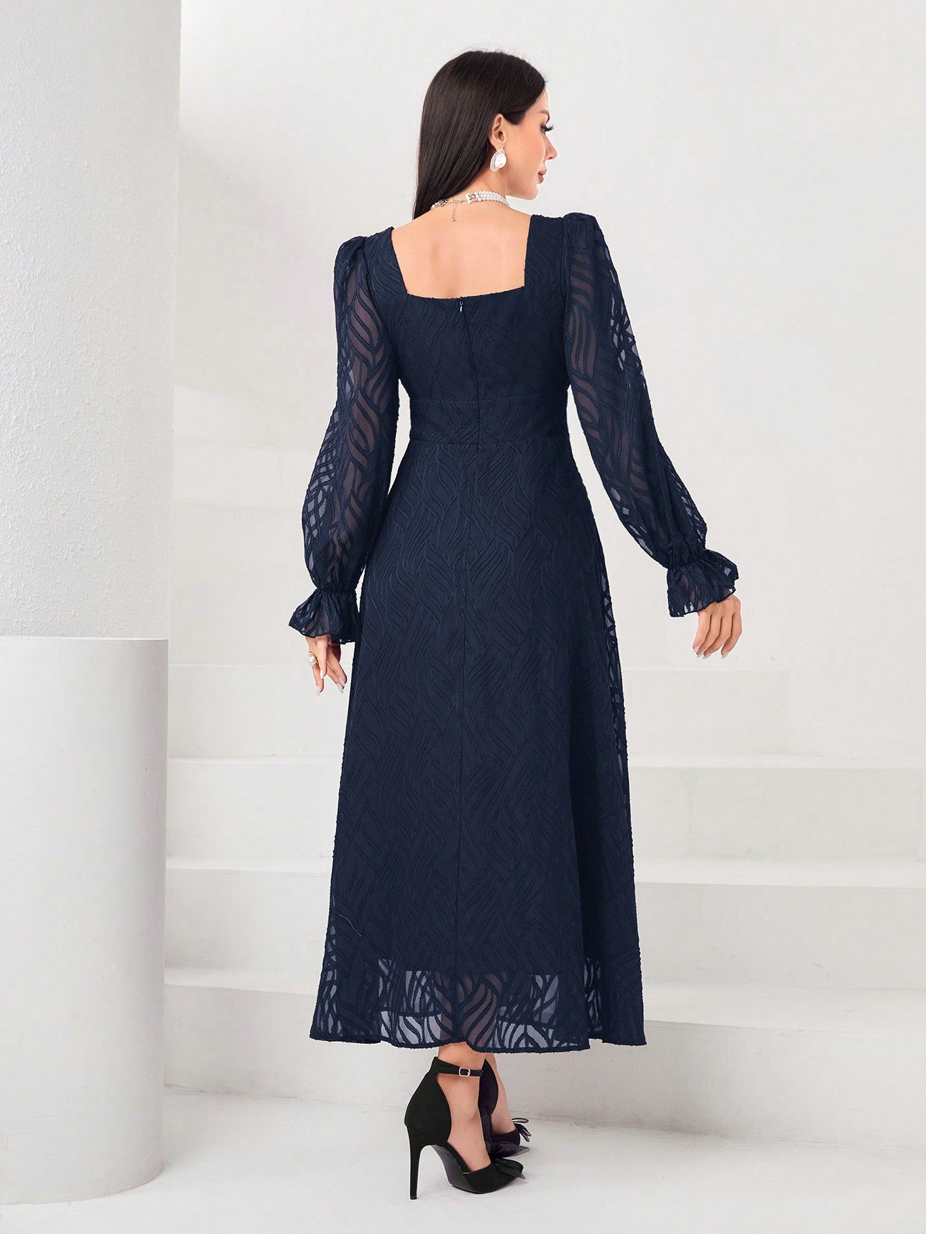 Buy SHEIN Modely Square Neck Flounce Sleeve A-line Dress in Pakistan