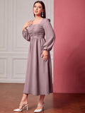 Buy SHEIN Modely Square Neck Ruched Lantern Sleeve Dress in Pakistan