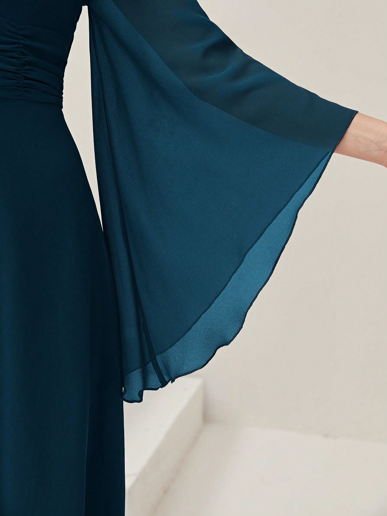 Buy SHEIN Modely Surplice Neck Flounce Sleeve Ruched Waist Dress in Pakistan