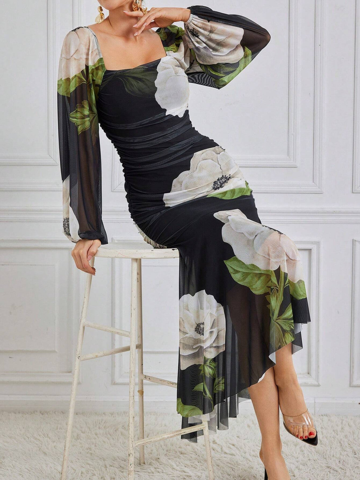 Buy SHEIN Modely Women'S Square Neckline Flower Printed Dress in Pakistan