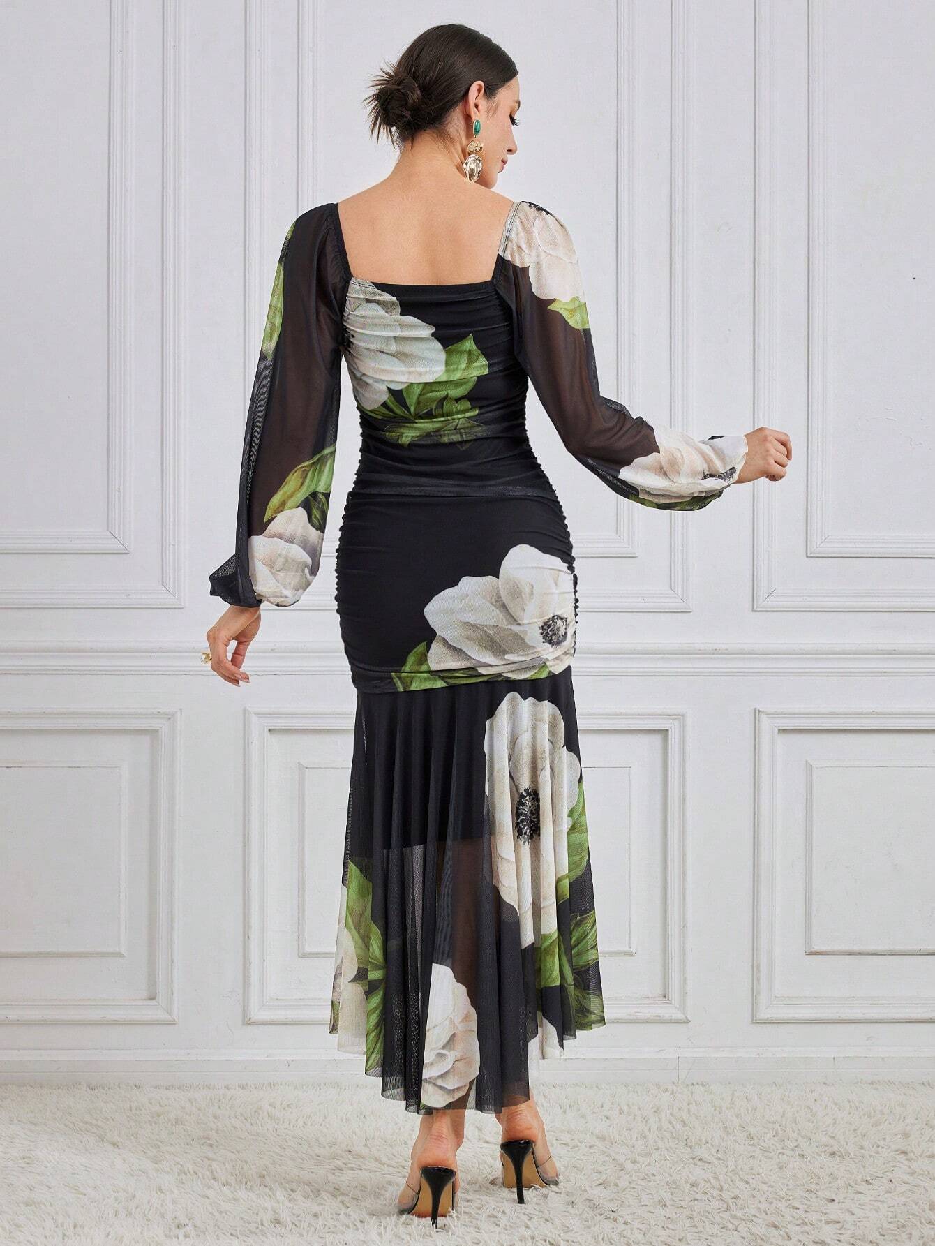 Buy SHEIN Modely Women'S Square Neckline Flower Printed Dress in Pakistan