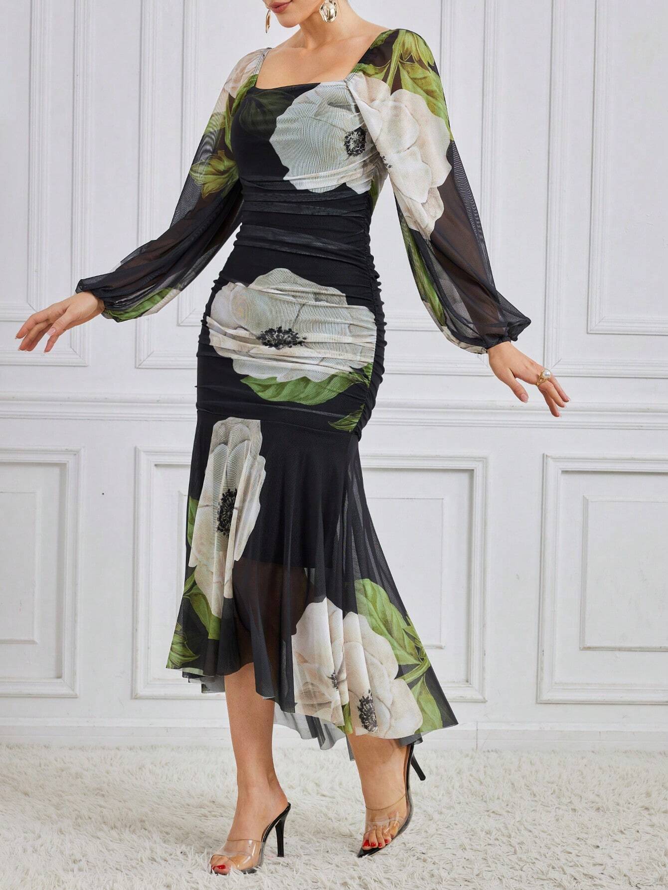 Buy SHEIN Modely Women'S Square Neckline Flower Printed Dress in Pakistan