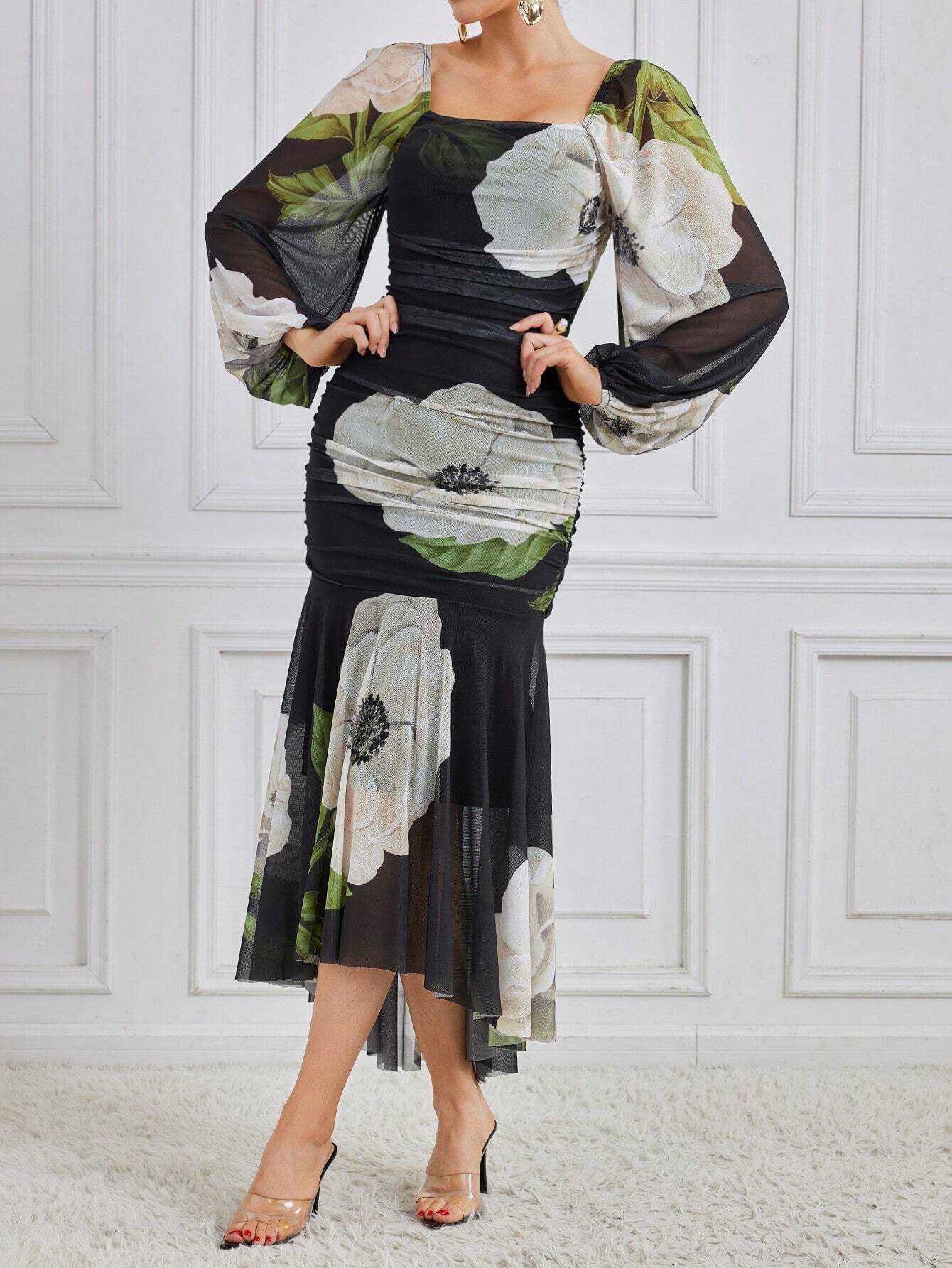 Buy SHEIN Modely Women'S Square Neckline Flower Printed Dress in Pakistan