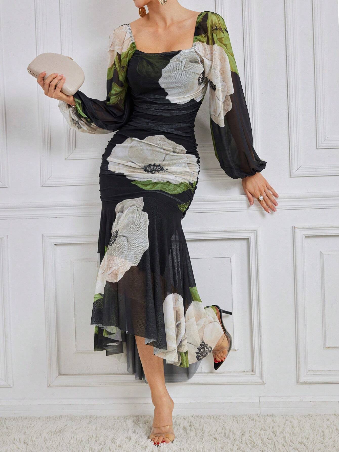 Buy SHEIN Modely Women'S Square Neckline Flower Printed Dress in Pakistan