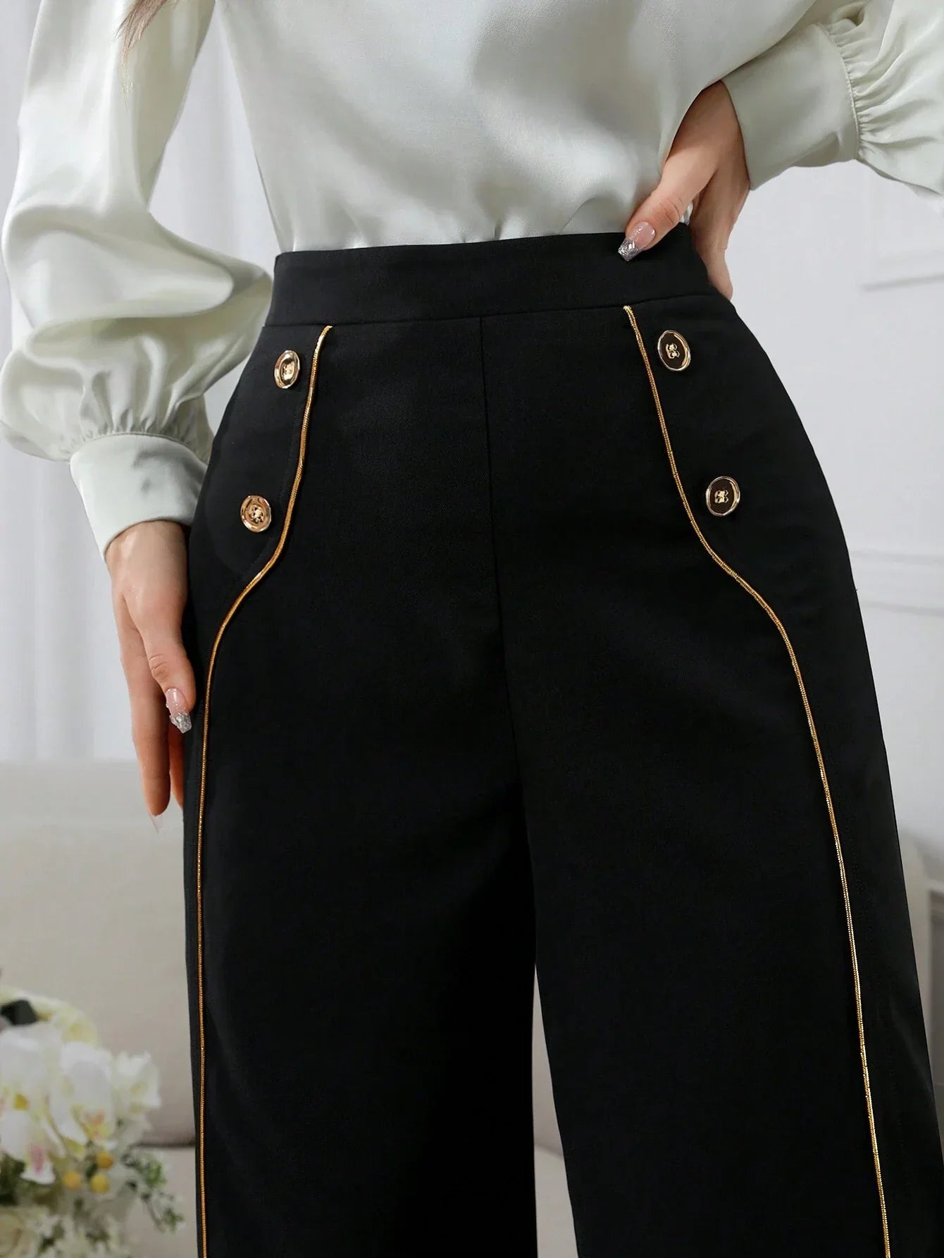 Buy SHEIN Modely Women's Casual Color-Block Wide-Leg Pants With Rolled Edge in Pakistan