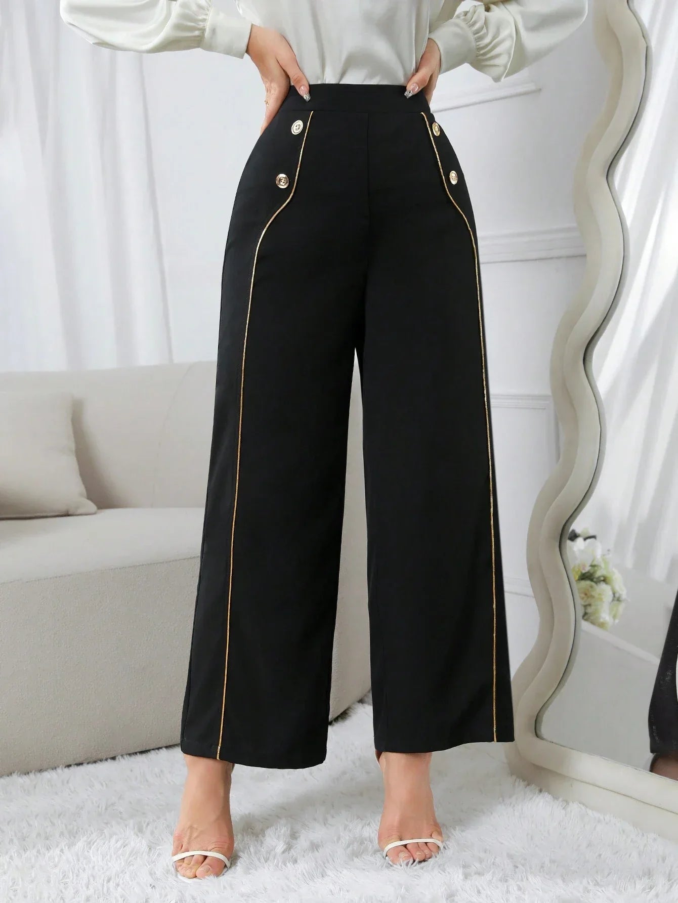 Buy SHEIN Modely Women's Casual Color-Block Wide-Leg Pants With Rolled Edge in Pakistan