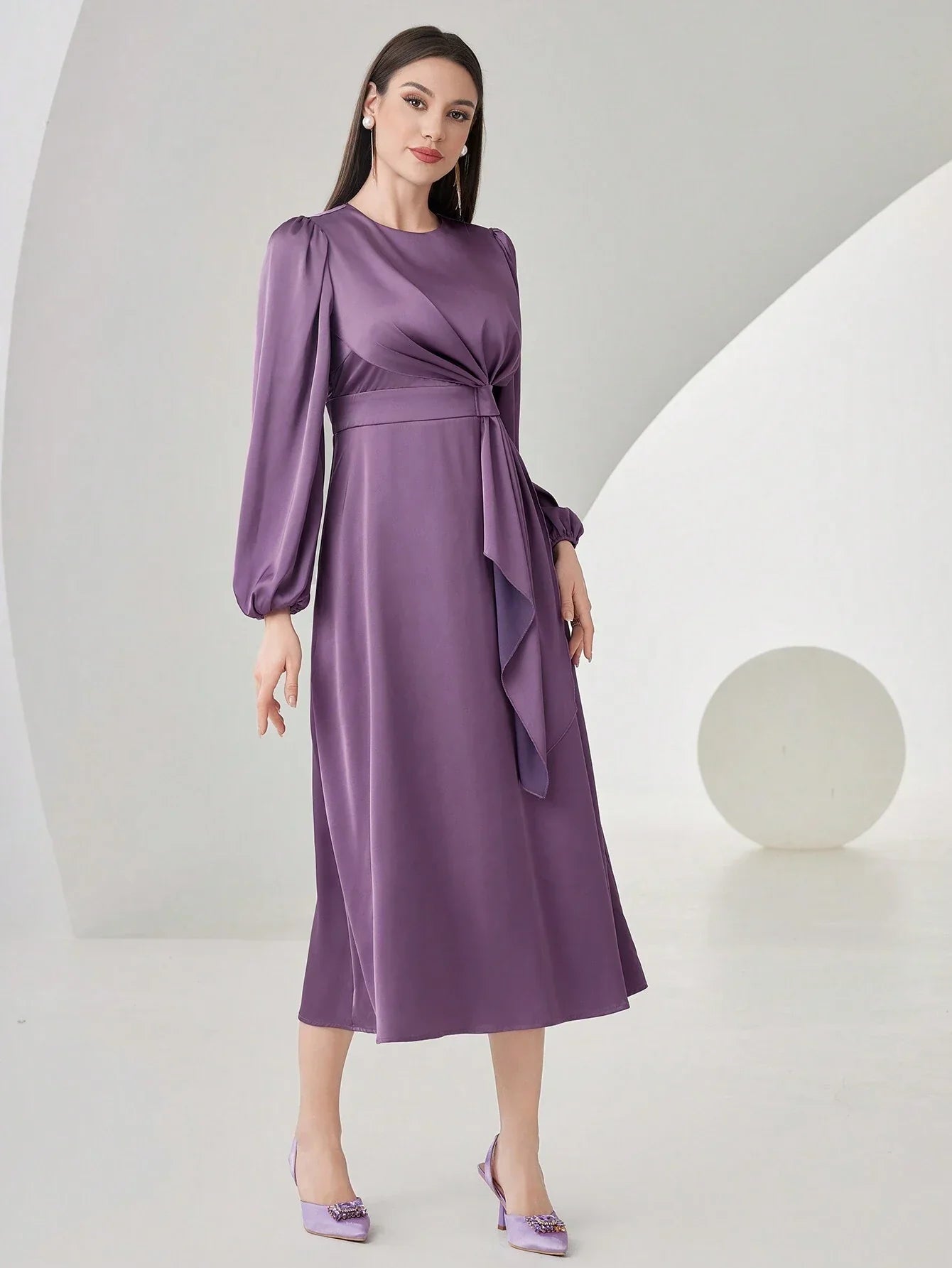 Buy SHEIN Modely Women's Lantern Sleeve Ruffle Hem Dress in Pakistan