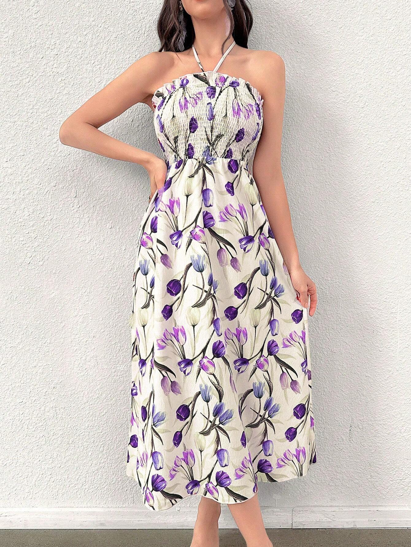 Buy SHEIN Modely Women's Printed Mesh Shawl Jacket And Neck-Hanging Dress Two-Piece Set in Pakistan