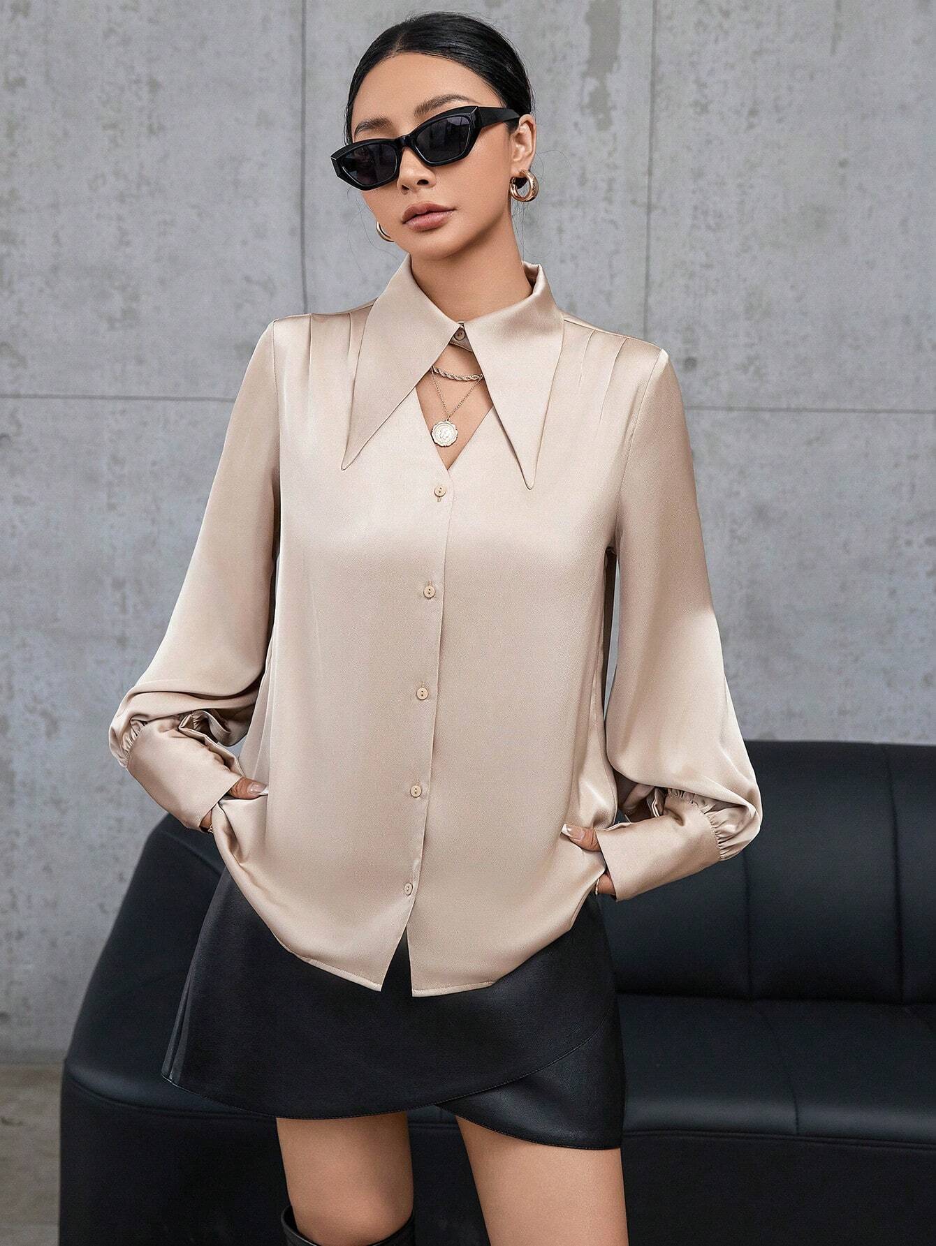 Buy SHEIN Modichic Solid Color Long-sleeved Shirt With Hollow Button Placket On The Front in Pakistan