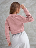 Buy SHEIN Mulvari Corduroy Flap Pocket Button Up Crop Jacket in Pakistan