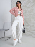 Buy SHEIN Mulvari Corduroy Flap Pocket Button Up Crop Jacket in Pakistan
