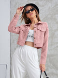 Buy SHEIN Mulvari Corduroy Flap Pocket Button Up Crop Jacket in Pakistan