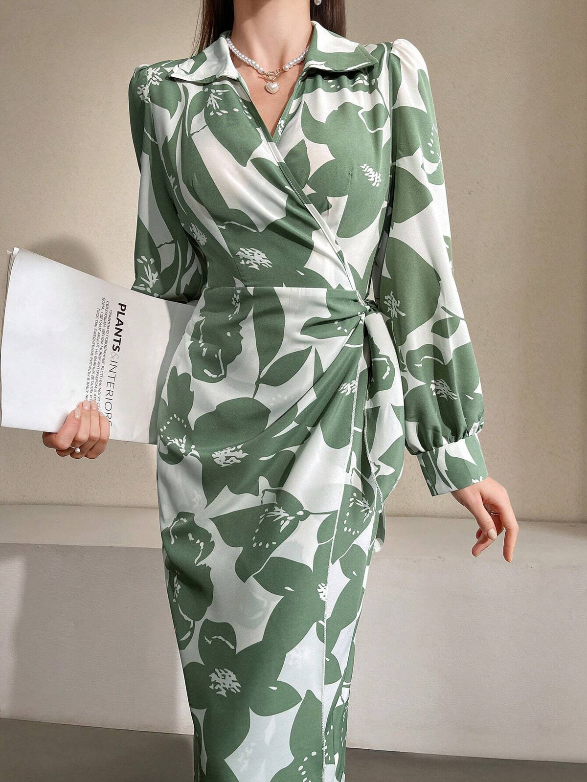 Buy SHEIN Mulvari Floral Printed V-Neck Wrap Style Fitted Dress in Pakistan