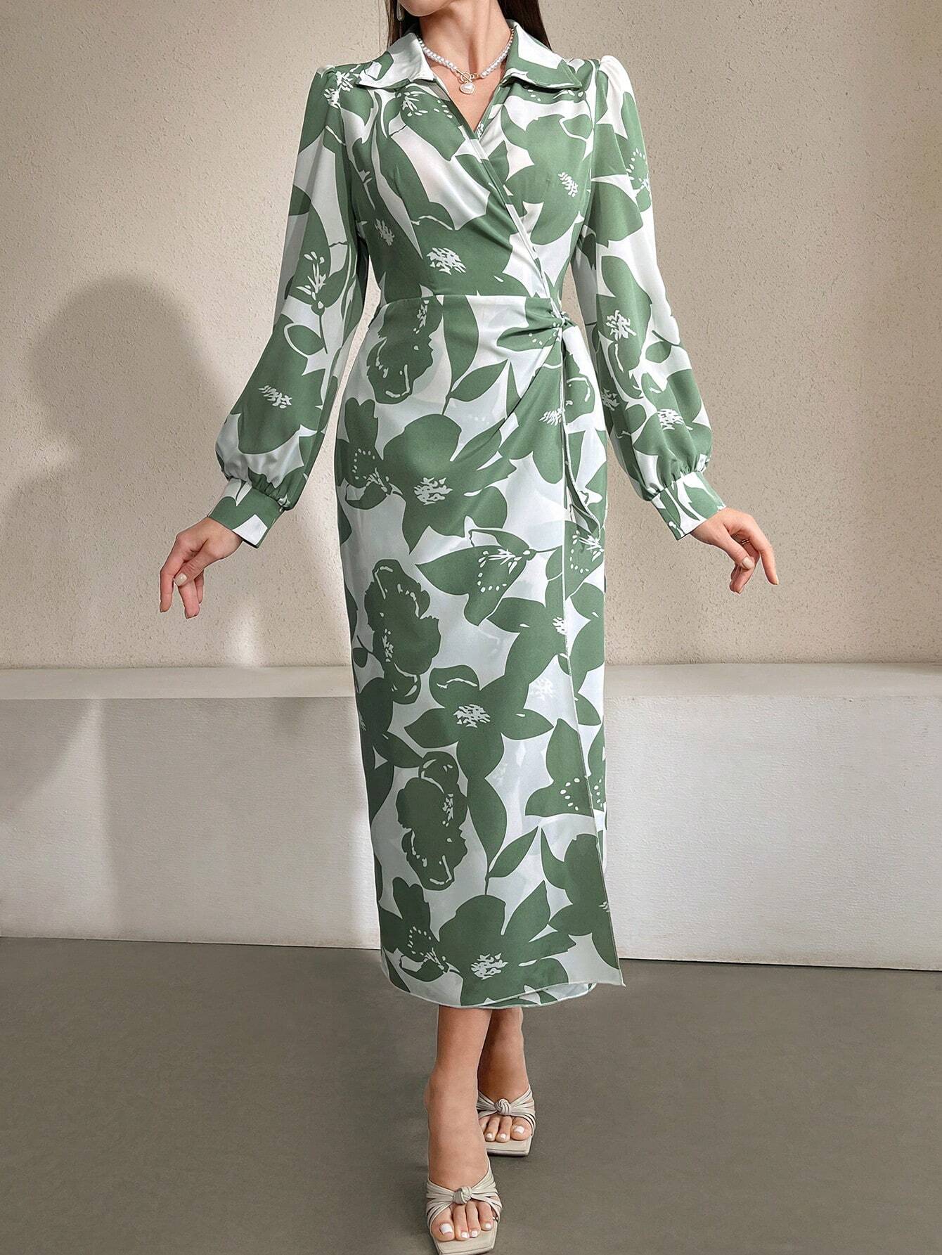 Buy SHEIN Mulvari Floral Printed V-Neck Wrap Style Fitted Dress in Pakistan