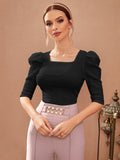 Buy SHEIN Mulvari Puff Sleeve Square Neck Tee in Pakistan