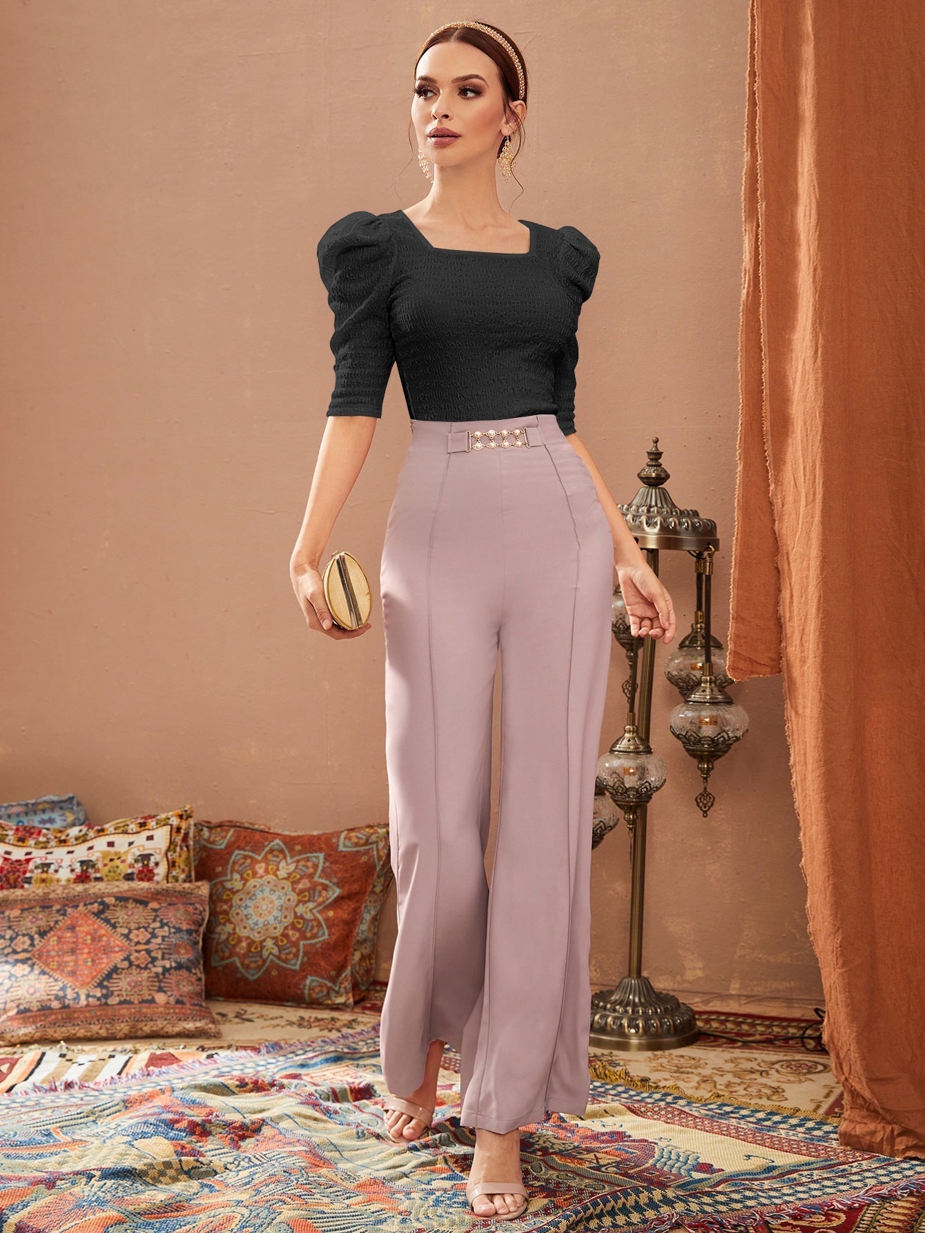 Buy SHEIN Mulvari Puff Sleeve Square Neck Tee in Pakistan