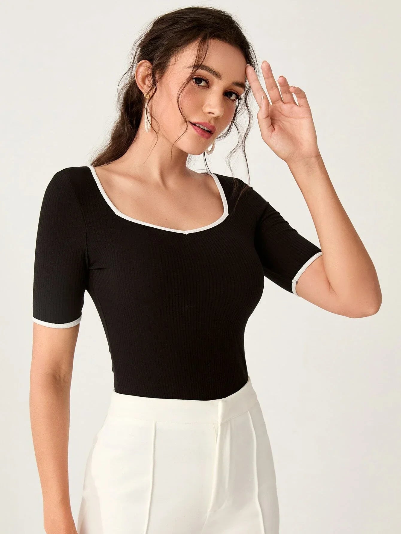 Buy SHEIN Mulvari Sweetheart Neck Ringer Tee in Pakistan