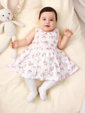 Buy SHEIN Newborn Baby Girl Knitted Sleeveless Dress With Floral Pattern, Peter Pan Collar, Hem Ruffle Details, And Solid Color Long-Sleeved Cardigan Set in Pakistan