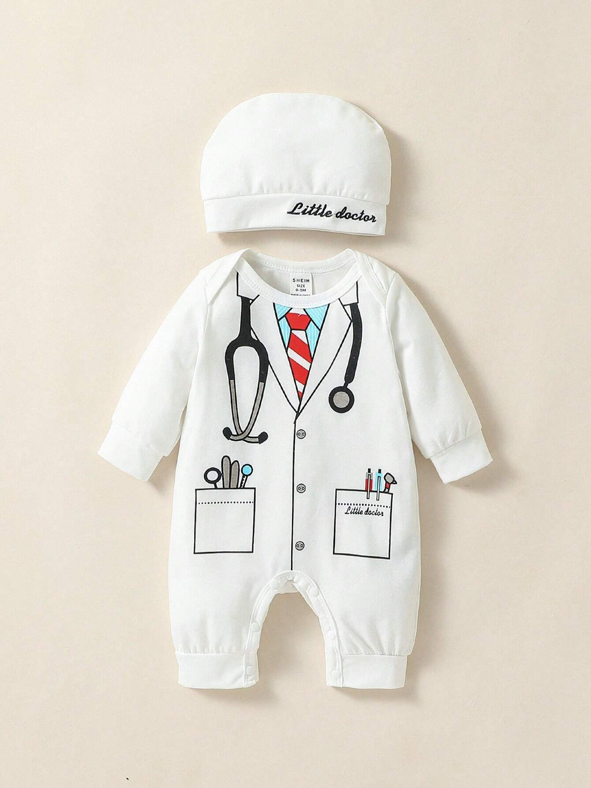 Buy SHEIN Persoplay Kids Baby Boy Costume Mini Doctor Printed Long Sleeve Jumpsuit With Embroidered Hat, For Daily in Pakistan
