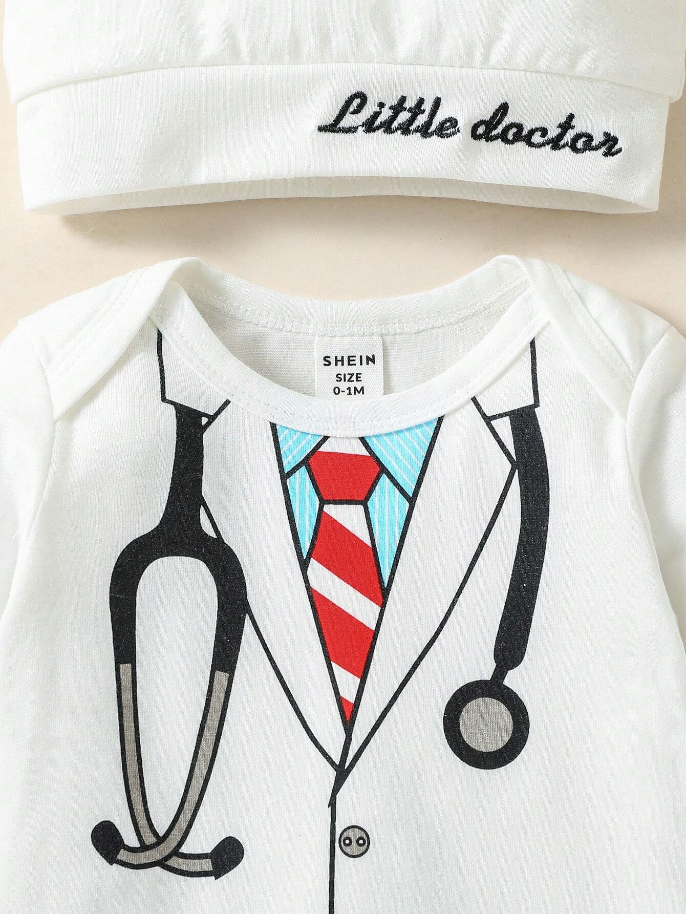 Buy SHEIN Persoplay Kids Baby Boy Costume Mini Doctor Printed Long Sleeve Jumpsuit With Embroidered Hat, For Daily in Pakistan