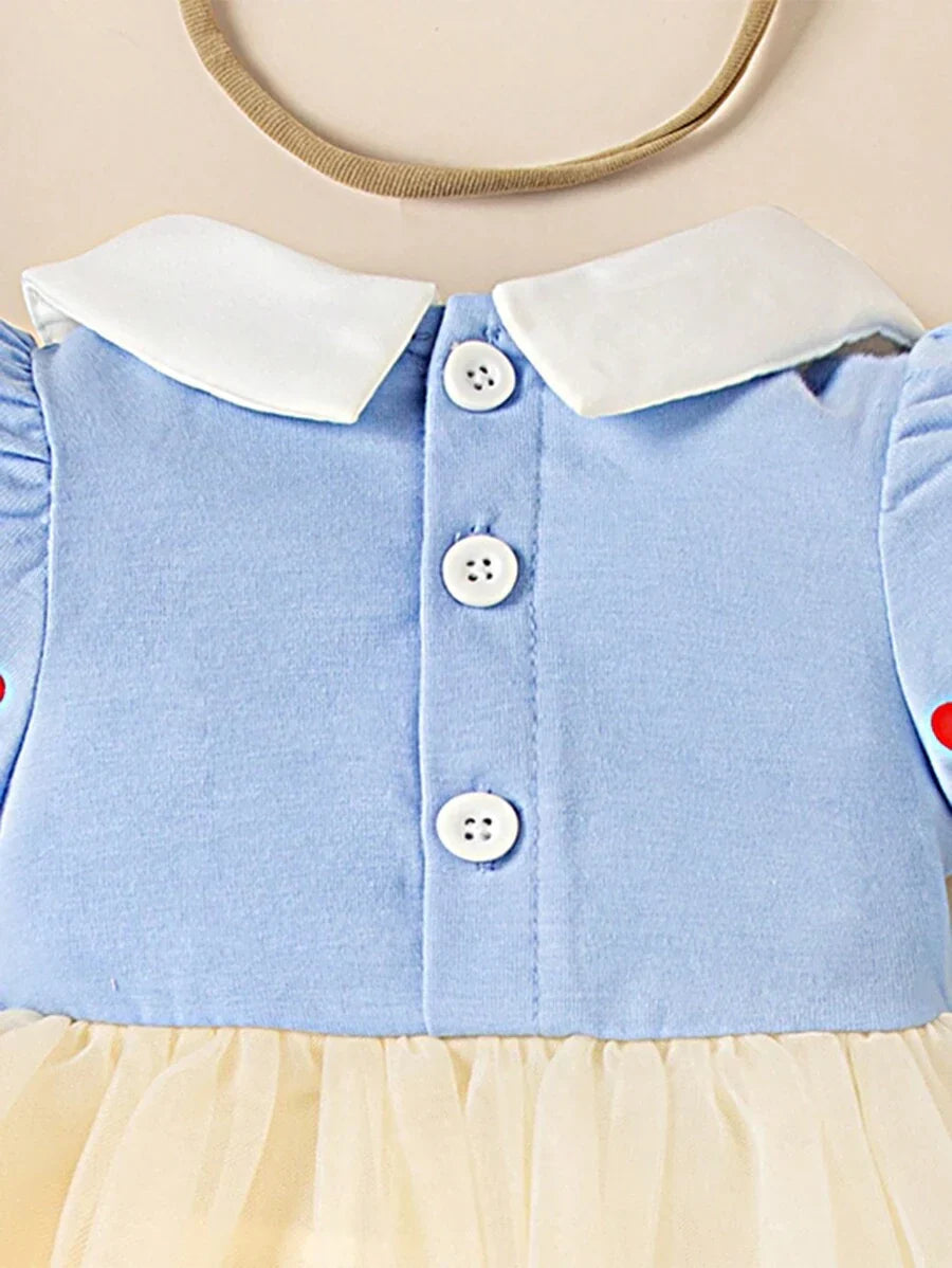 Buy SHEIN Persoplay Kids New Baby/Toddler Girls Cute Heart Print Collared Short Sleeve Mesh Jumpsuit Outfit With Bow Headband, Unique & Design in Pakistan