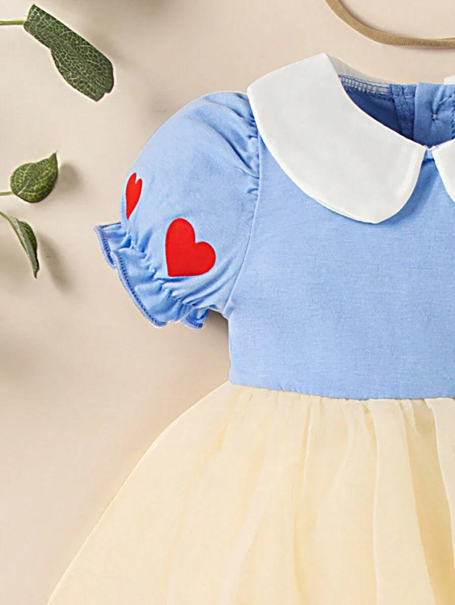 Buy SHEIN Persoplay Kids New Baby/Toddler Girls Cute Heart Print Collared Short Sleeve Mesh Jumpsuit Outfit With Bow Headband, Unique & Design in Pakistan