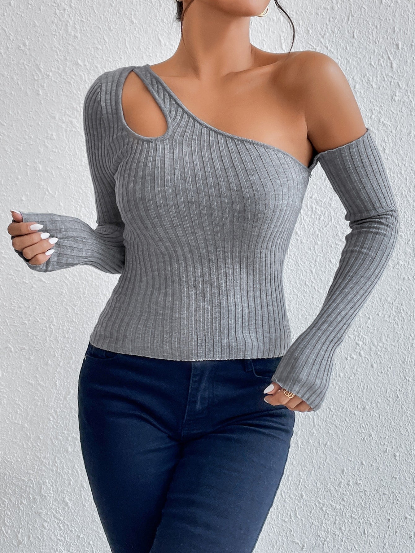 Buy SHEIN Privé Asymmetrical Neck Cut Out Sweater in Pakistan