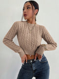 Buy SHEIN Priv̩ Cable Knit Crop Sweater in Pakistan
