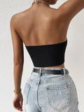 Buy SHEIN Privé Chain Detail Backless Crop Halter Knit Top in Pakistan