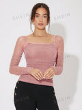 Buy SHEIN Priv̩ Collar Pleated Glitter Mesh Top in Pakistan