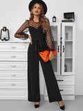 Buy SHEIN Privé Contrast Dobby Mesh Lantern Sleeve Belted Jumpsuit in Pakistan