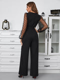 Buy SHEIN Privé Contrast Dobby Mesh Lantern Sleeve Belted Jumpsuit in Pakistan