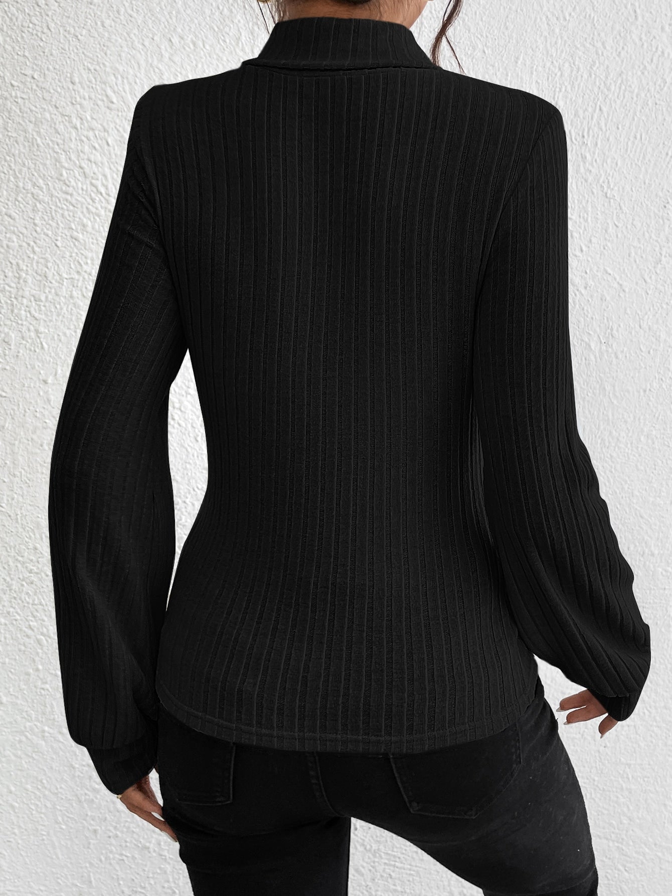 Buy SHEIN Priv̩ Cut Out Mock Neck Lantern Sleeve Tee in Pakistan