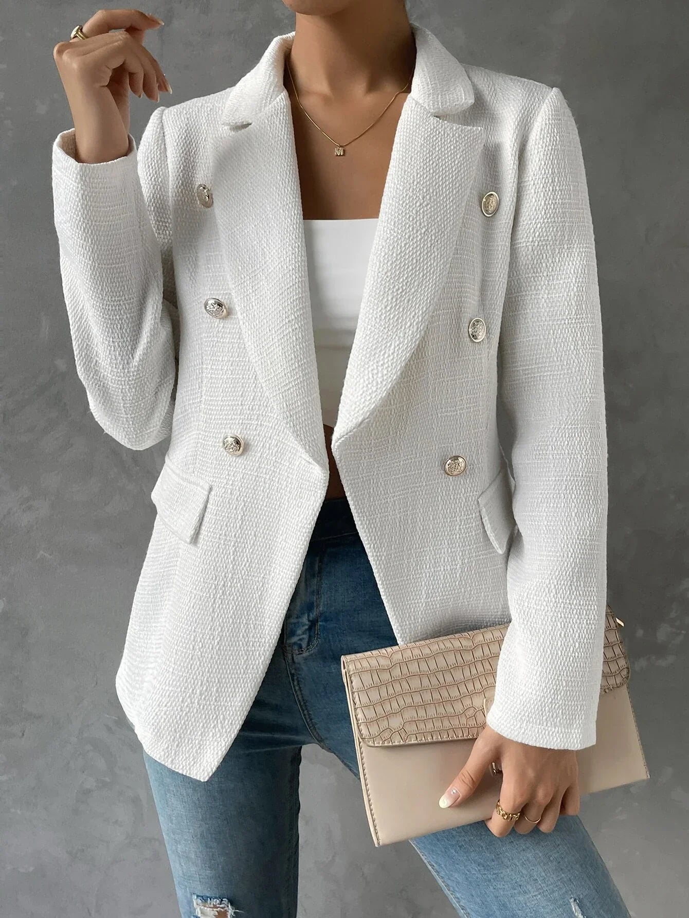 Buy SHEIN Privé Double Breasted Flap Detail Blazer Without Belt in Pakistan