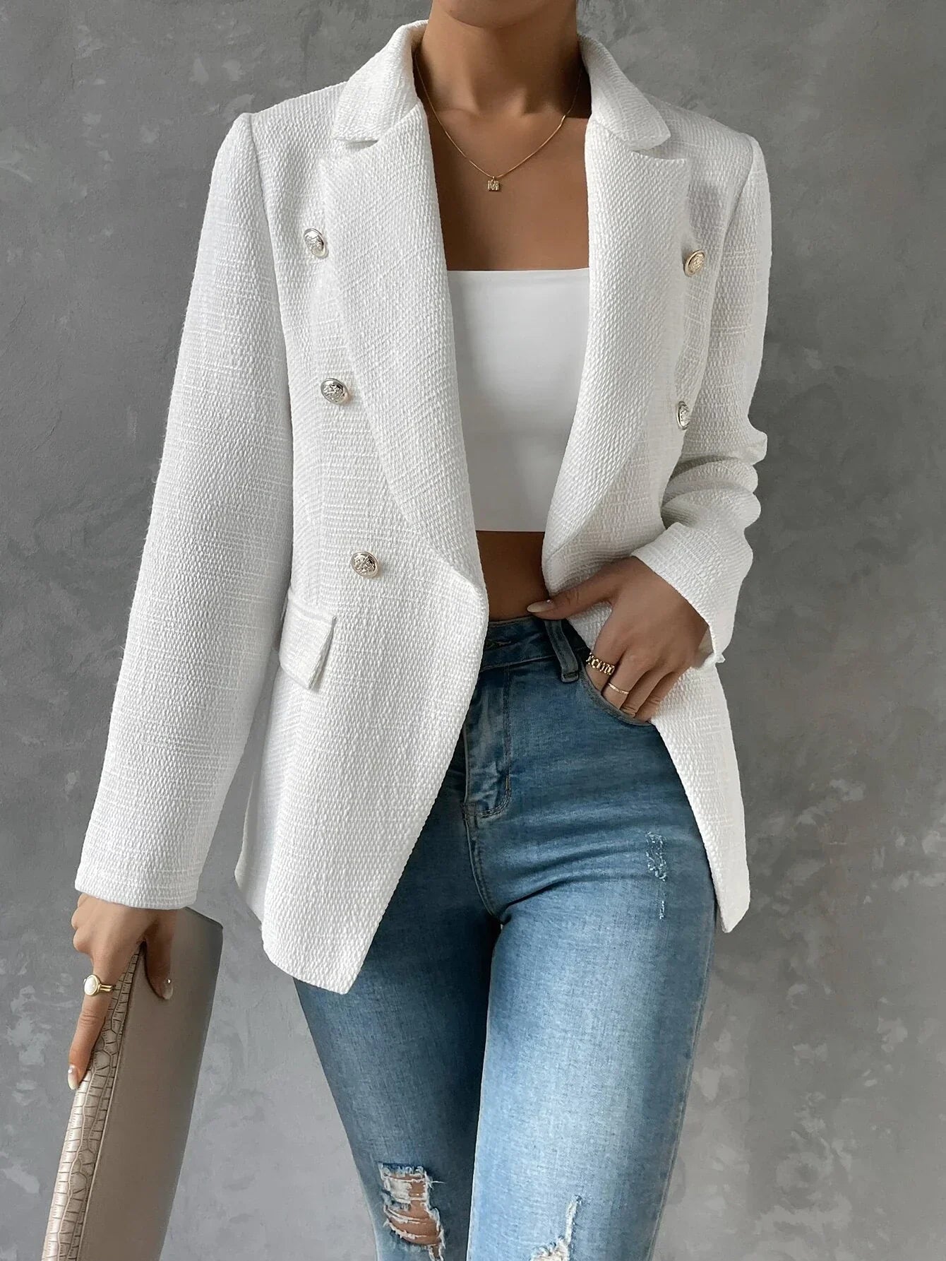 Buy SHEIN Privé Double Breasted Flap Detail Blazer Without Belt in Pakistan