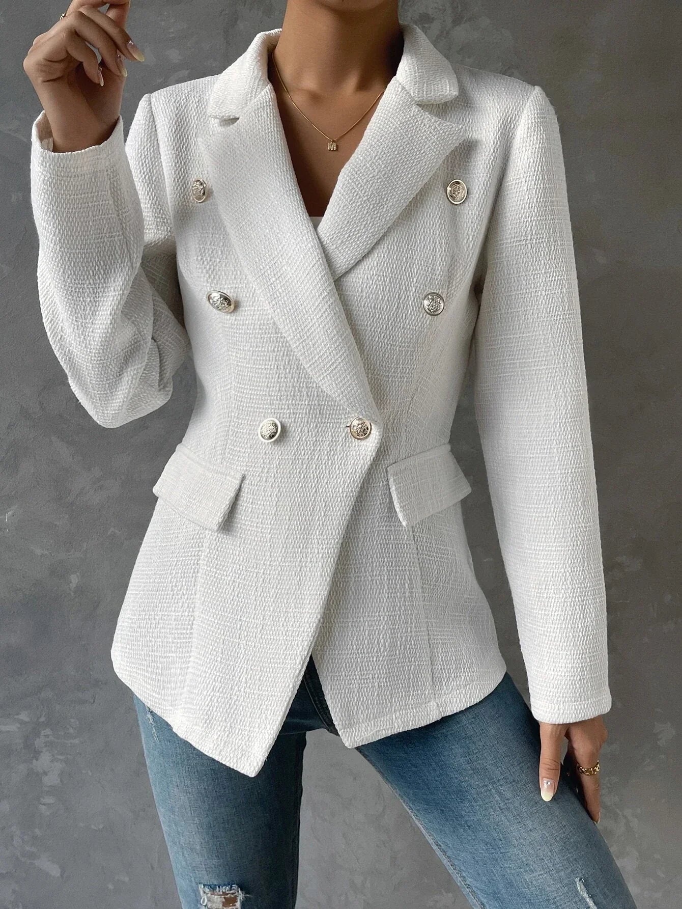 Buy SHEIN Privé Double Breasted Flap Detail Blazer Without Belt in Pakistan