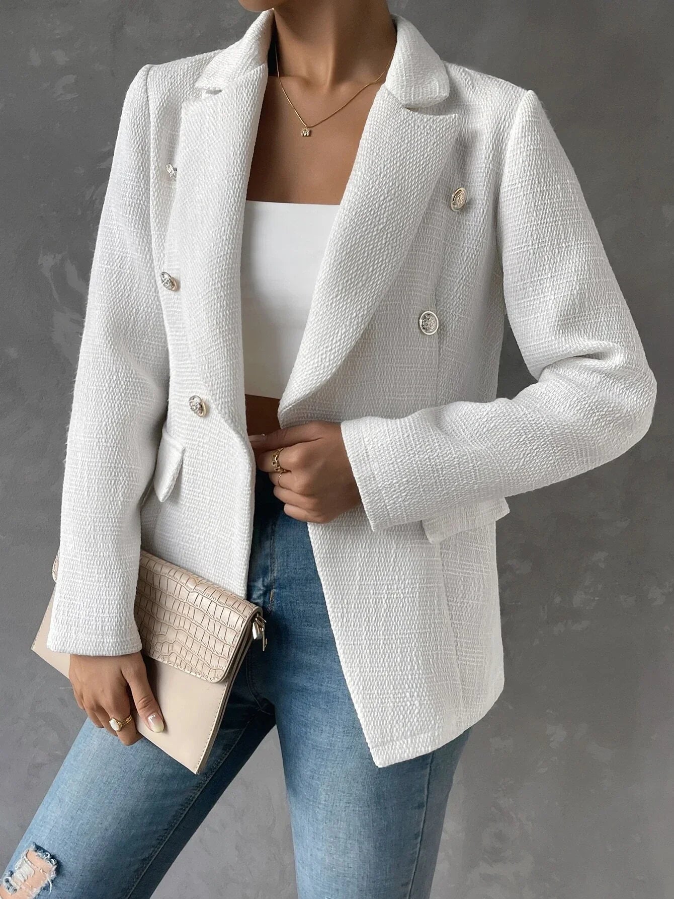 Buy SHEIN Privé Double Breasted Flap Detail Blazer Without Belt in Pakistan