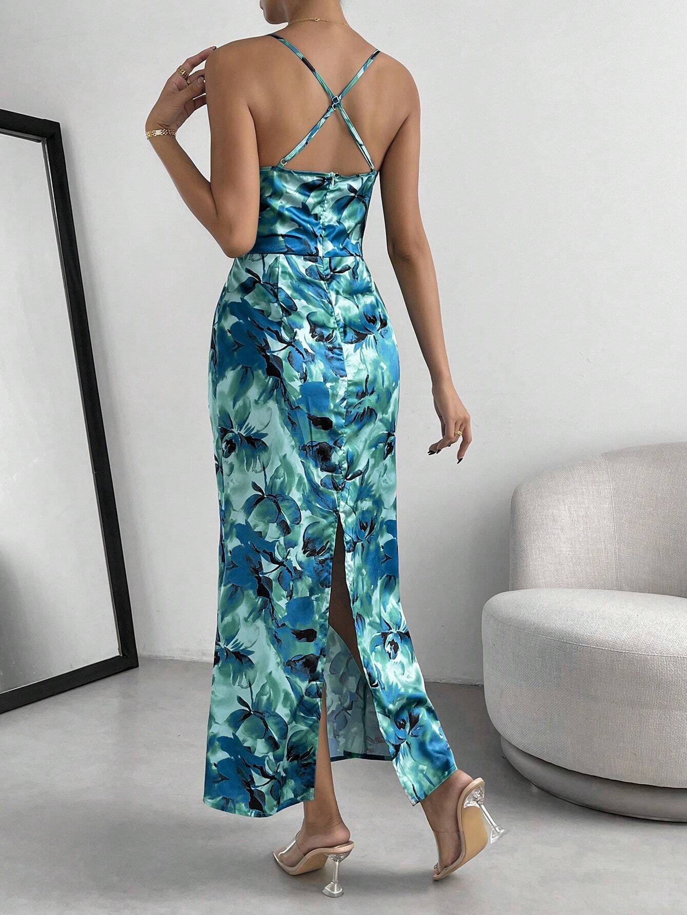 Buy SHEIN Priv̩ Floral Print Draped Collar Cami Dress in Pakistan