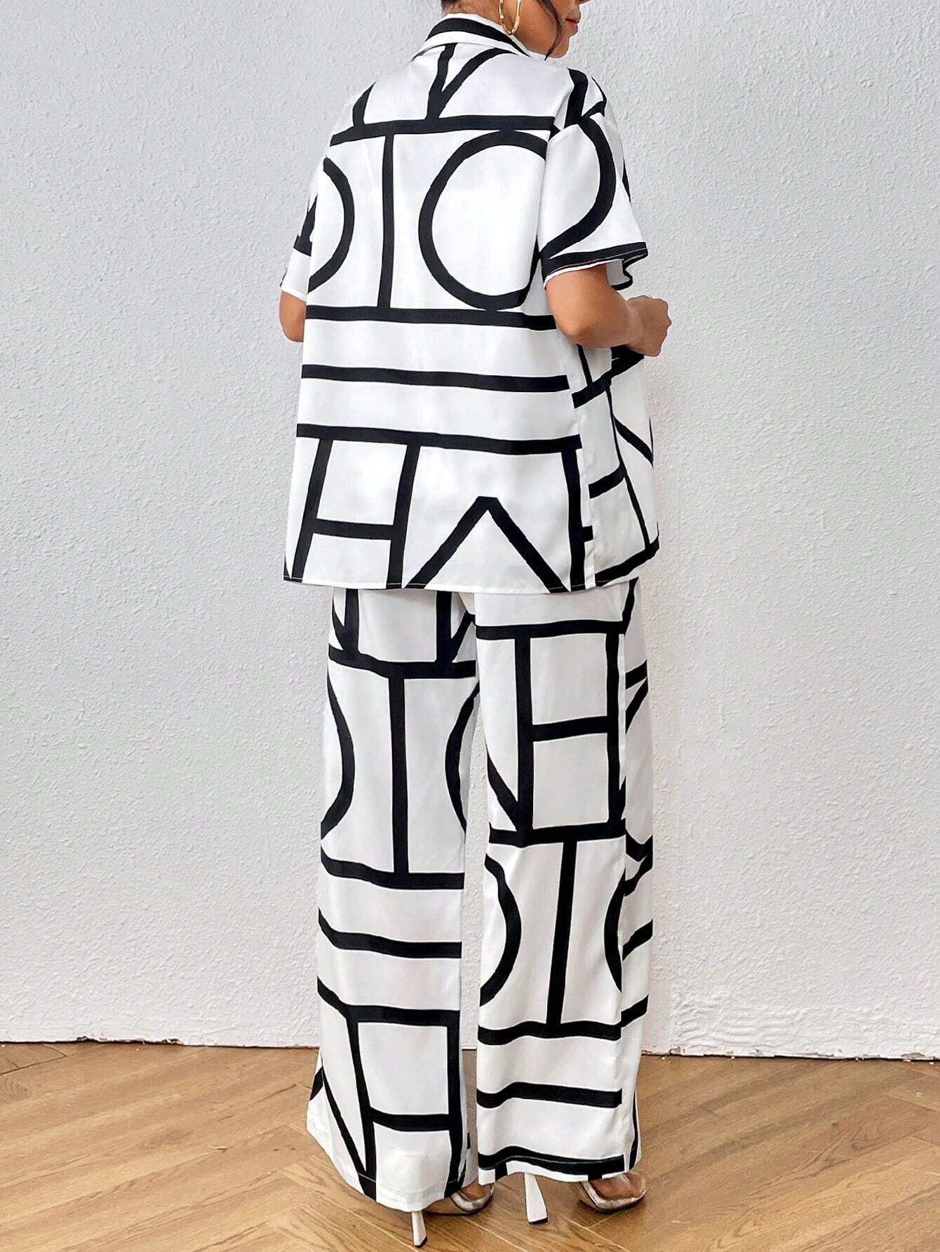 Buy SHEIN Privé Geo Print Shirt & Wide Leg Pants in Pakistan