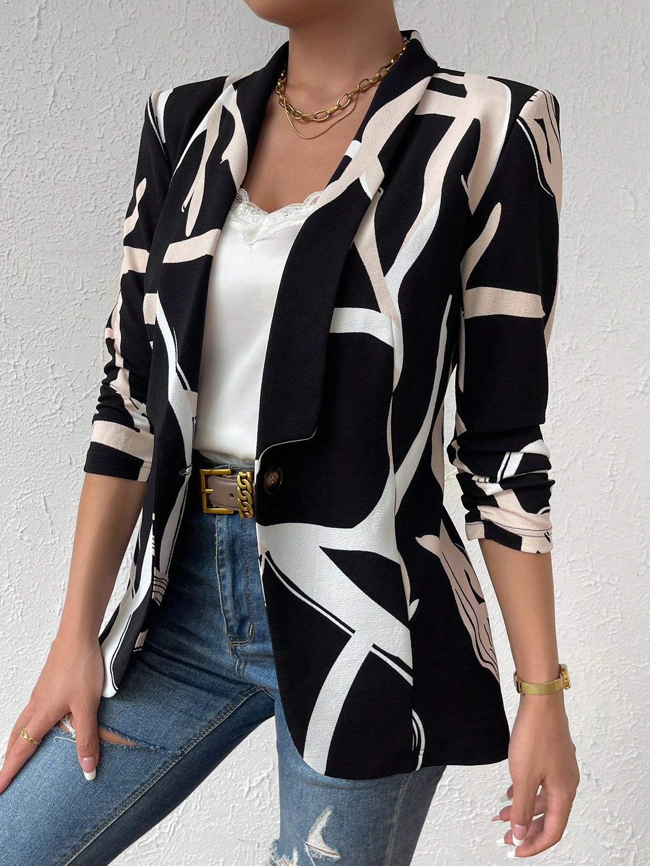 Buy SHEIN Priv̩ Graphic Print Shawl Neck Blazer in Pakistan