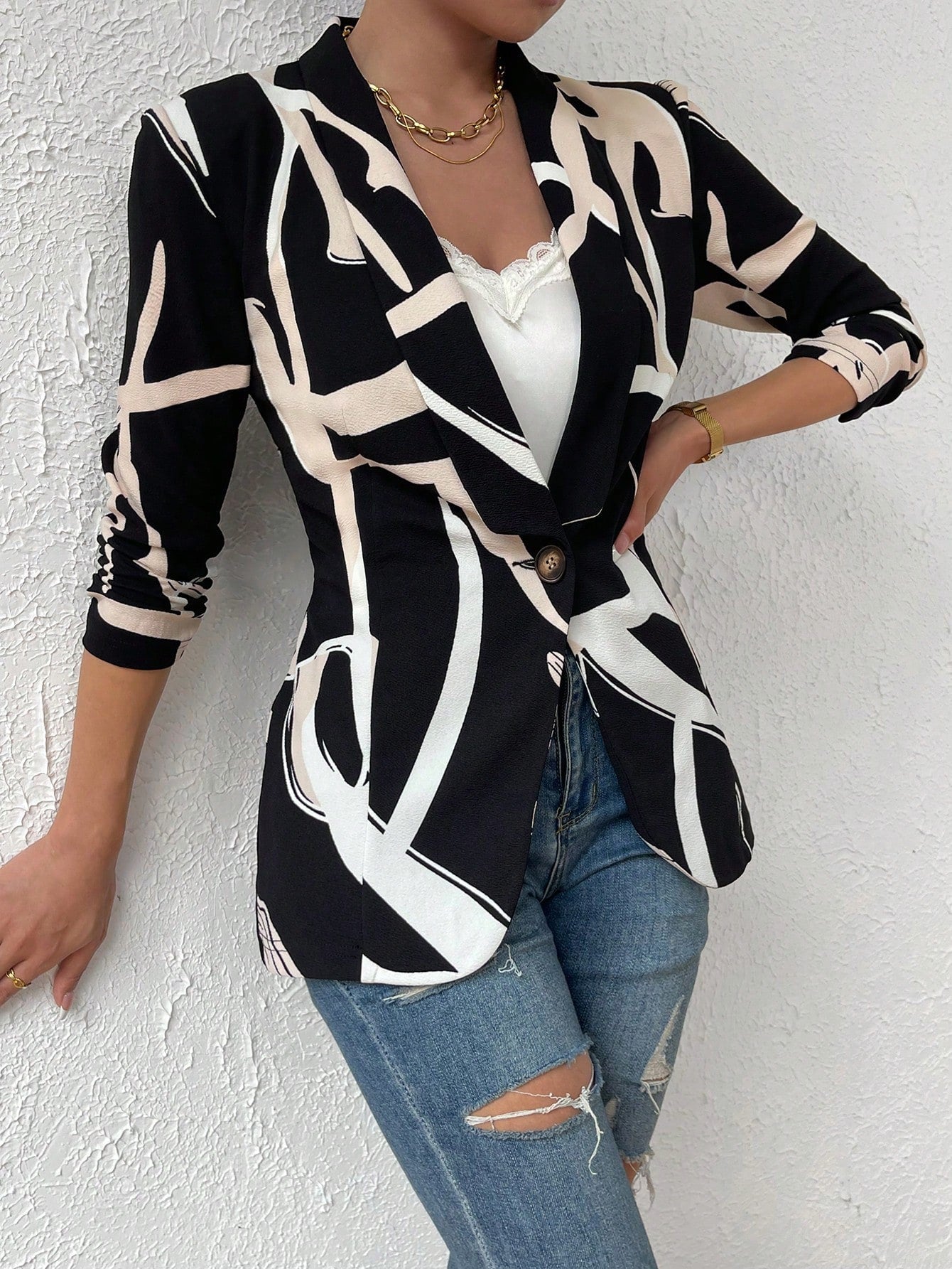 Buy SHEIN Priv̩ Graphic Print Shawl Neck Blazer in Pakistan